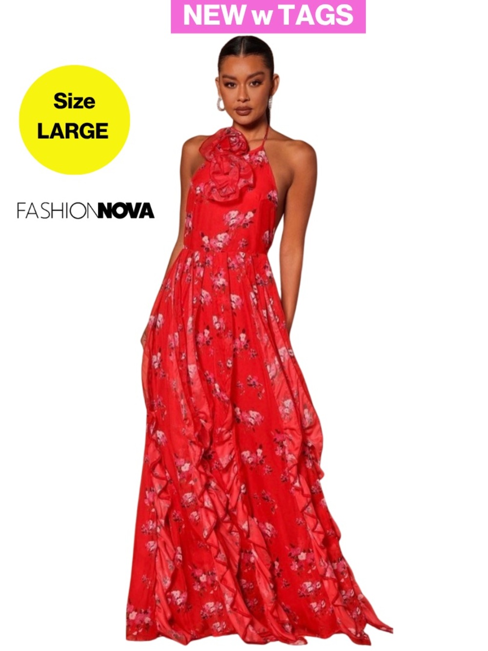 NEW w TAGS 🏷️ FASHION NOVA Floor-length Floral Maxi Dress (Women’s Size Large)